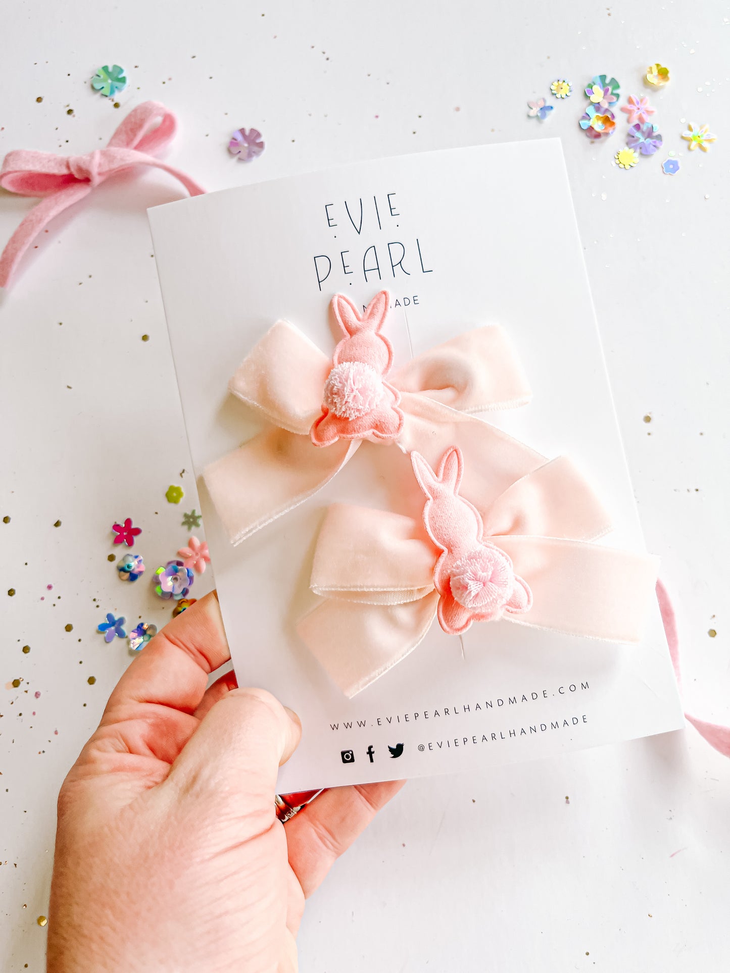 Light Pink Bunny Velvet Pigtail Bows