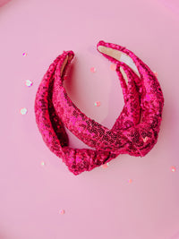 Magenta Pink Sequin Knotted Headband for Girls & Women