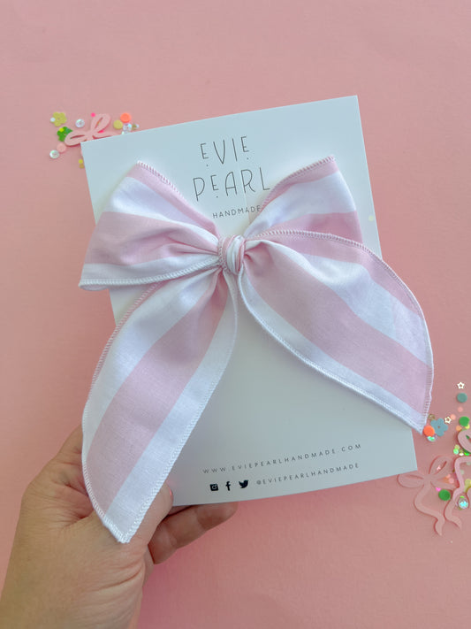 Pink White Stripe Oversized Bow