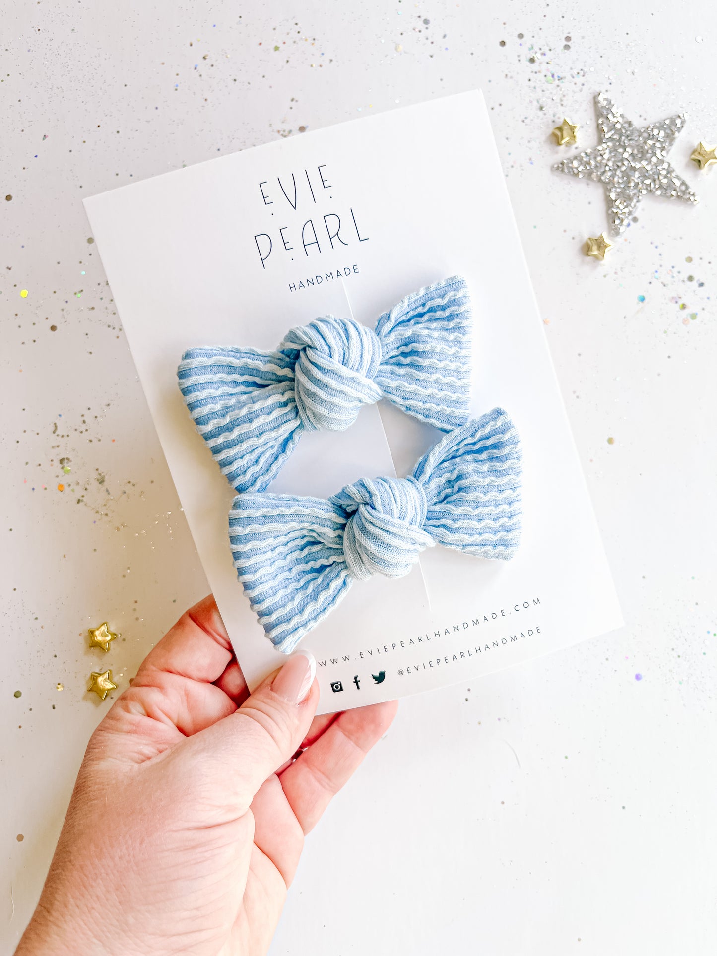 Baby Blue Ribbed Knot Bow Pigtails