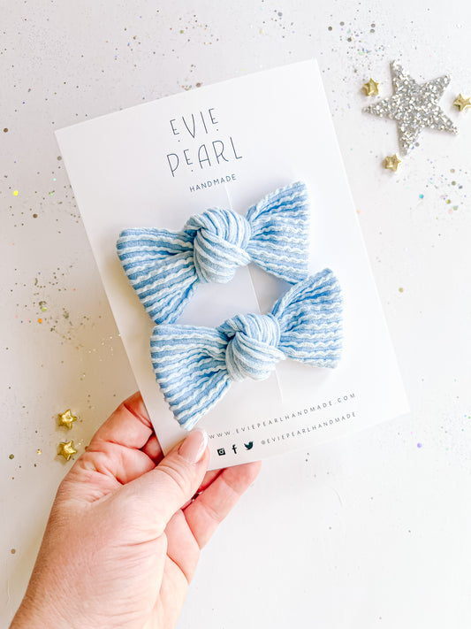 Baby Blue Ribbed Knot Bow Pigtails