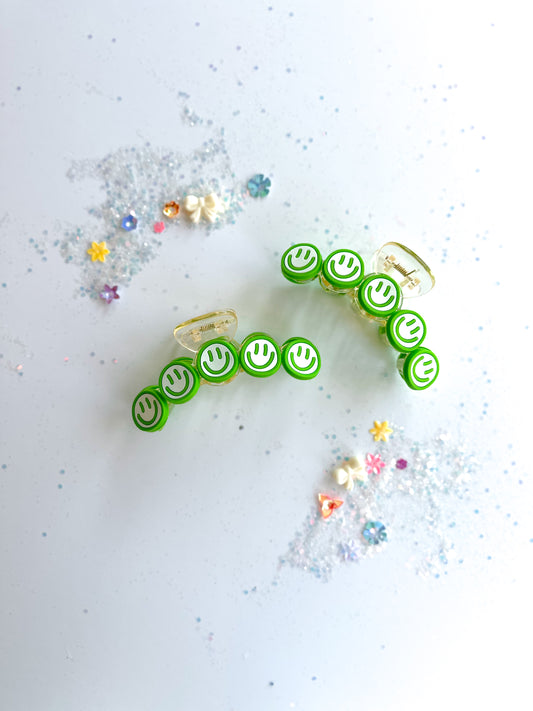 Green Smiley Claw Clip