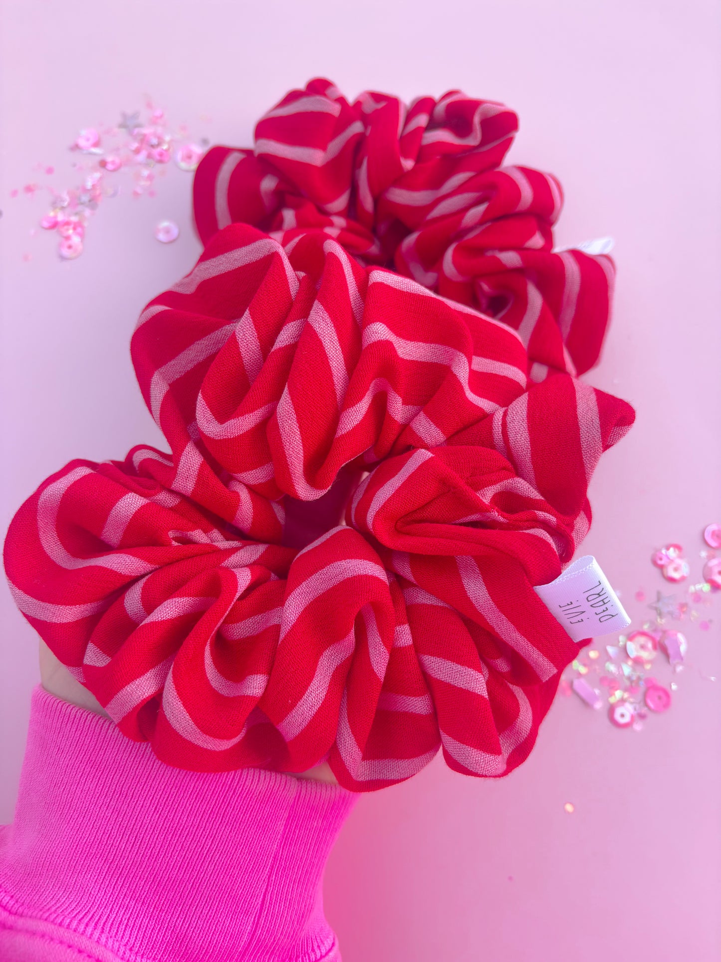 Red & Pink Stripe Oversized Scrunchy