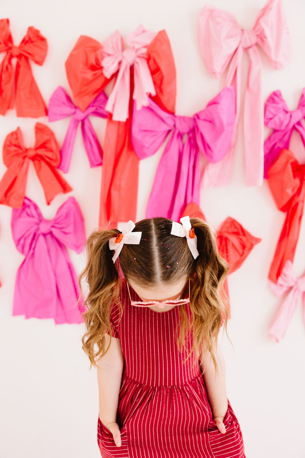 Light Pink Velvet Pigtail Set with Red Lips Charms