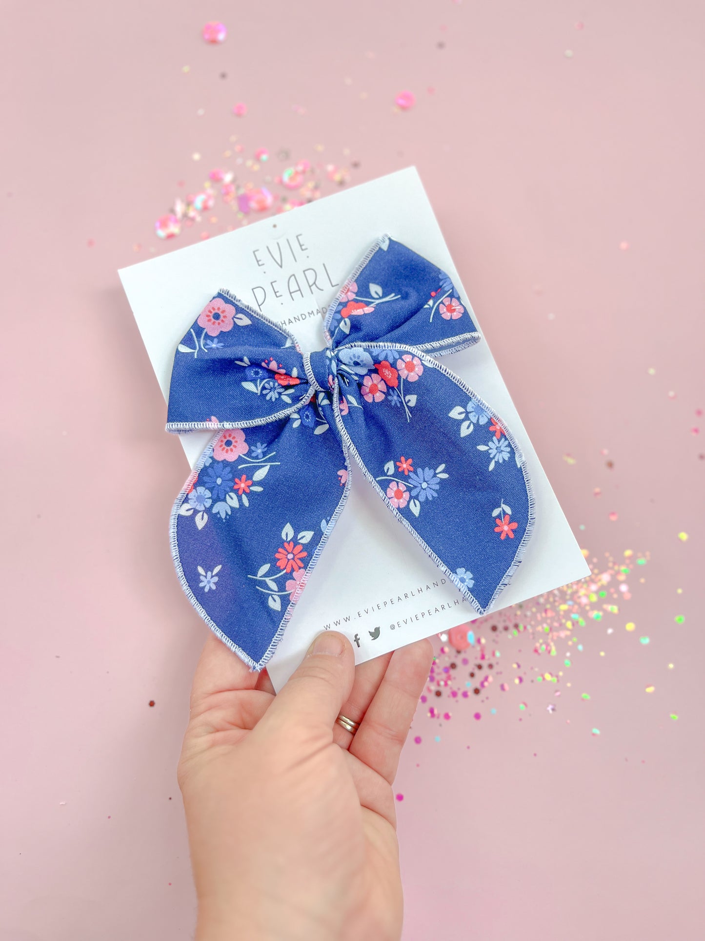 Oversized Navy Floral Bow