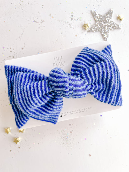 Royal Blue Ribbed Baby Bow Turban