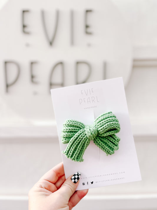 Green Knit Hair Bow