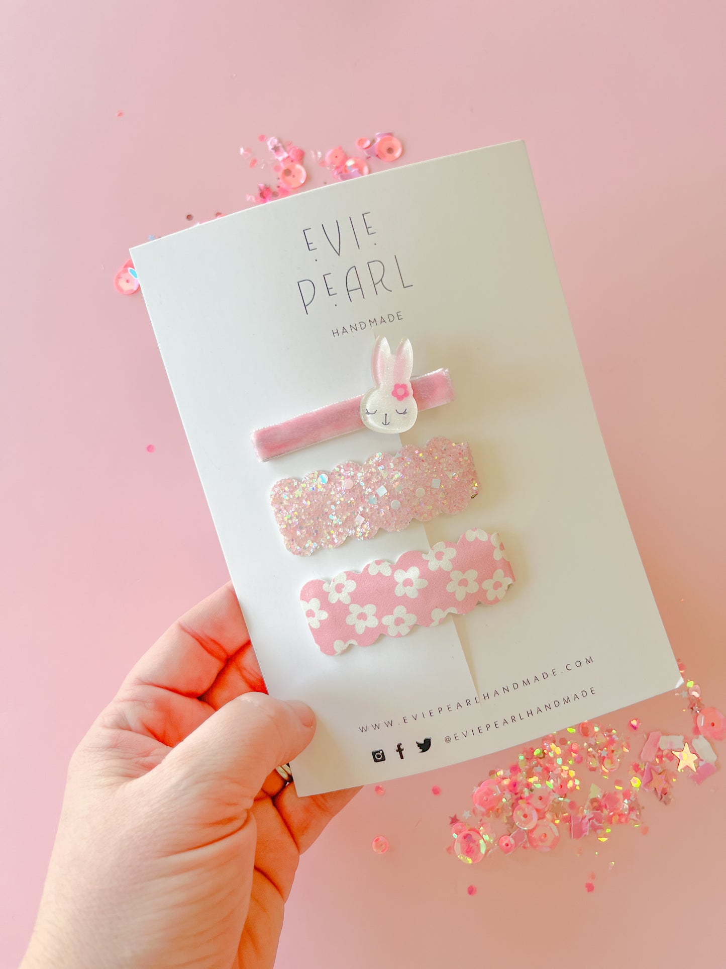 Bunny Pink Glitter Daisy Snap Clip Set