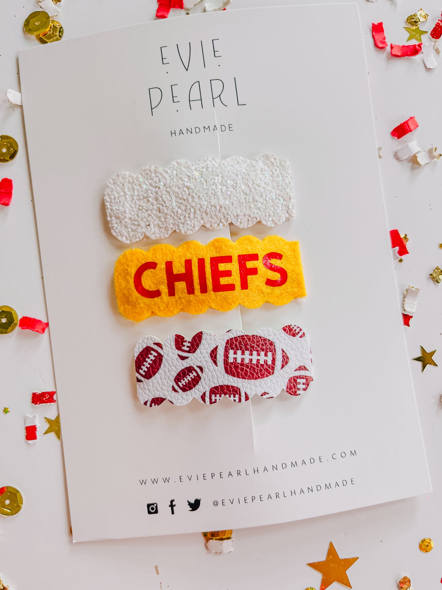 White Glitter, Chiefs, Football Snap Clip Set