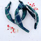 Navy Green Plaid Knotted Headband for Girls & Women
