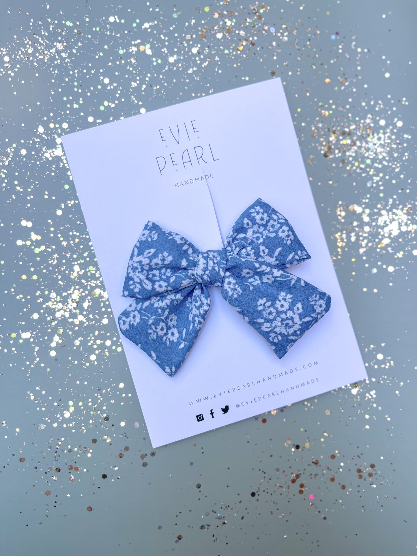 Blue Floral Medium Bow