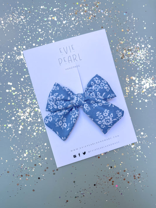 Blue Floral Medium Bow
