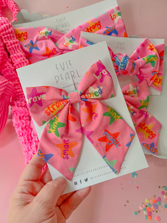 Pink Positive Affirmation Medium Sailor Bow