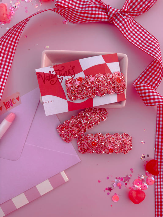 Pink Glitter XO Snap Clip