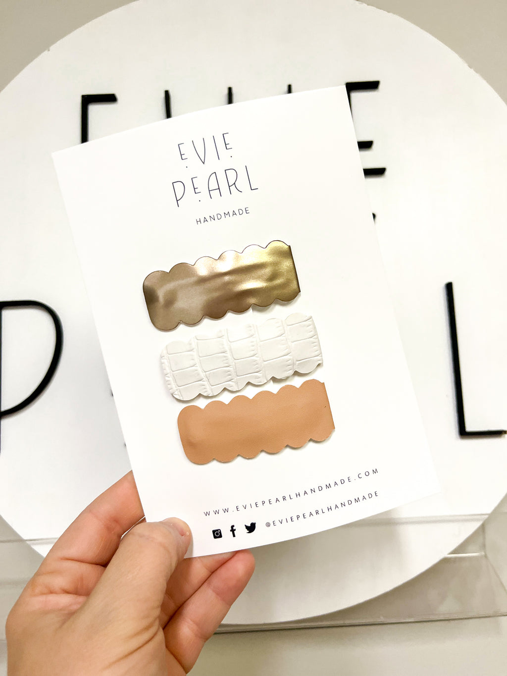 Gold, White Rectangle & Latte Snap Clip Set