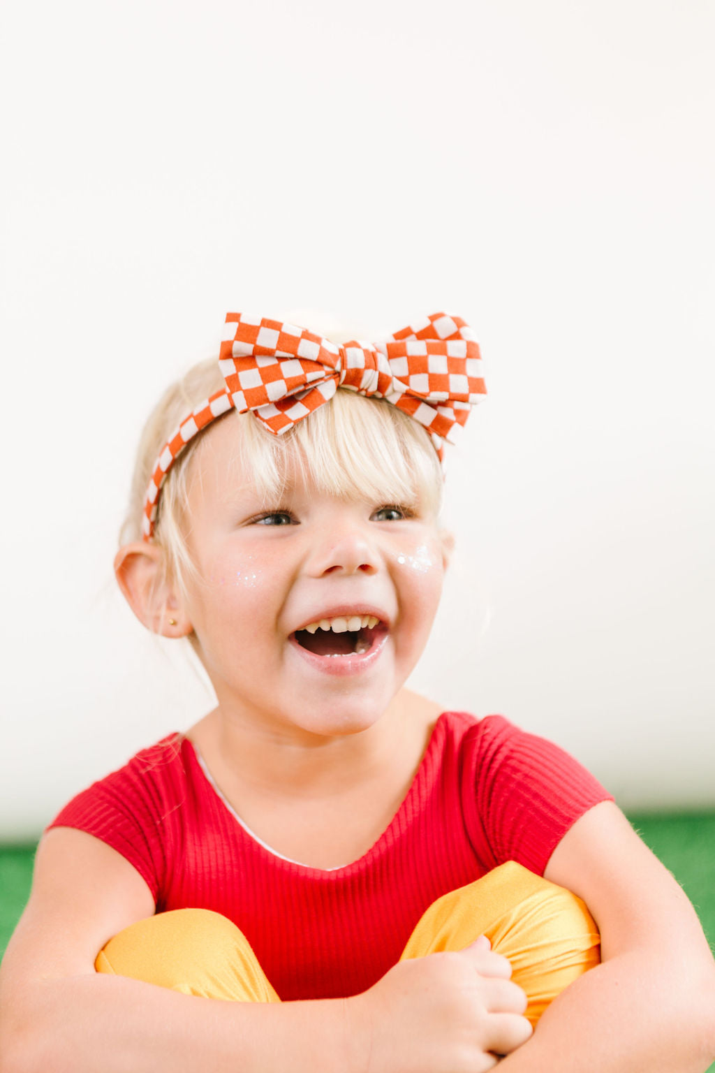 Red Checkered Bow Headband for  Girls