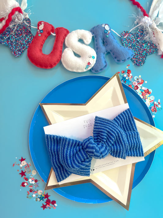 Royal Blue Ribbed Baby Bow Turban