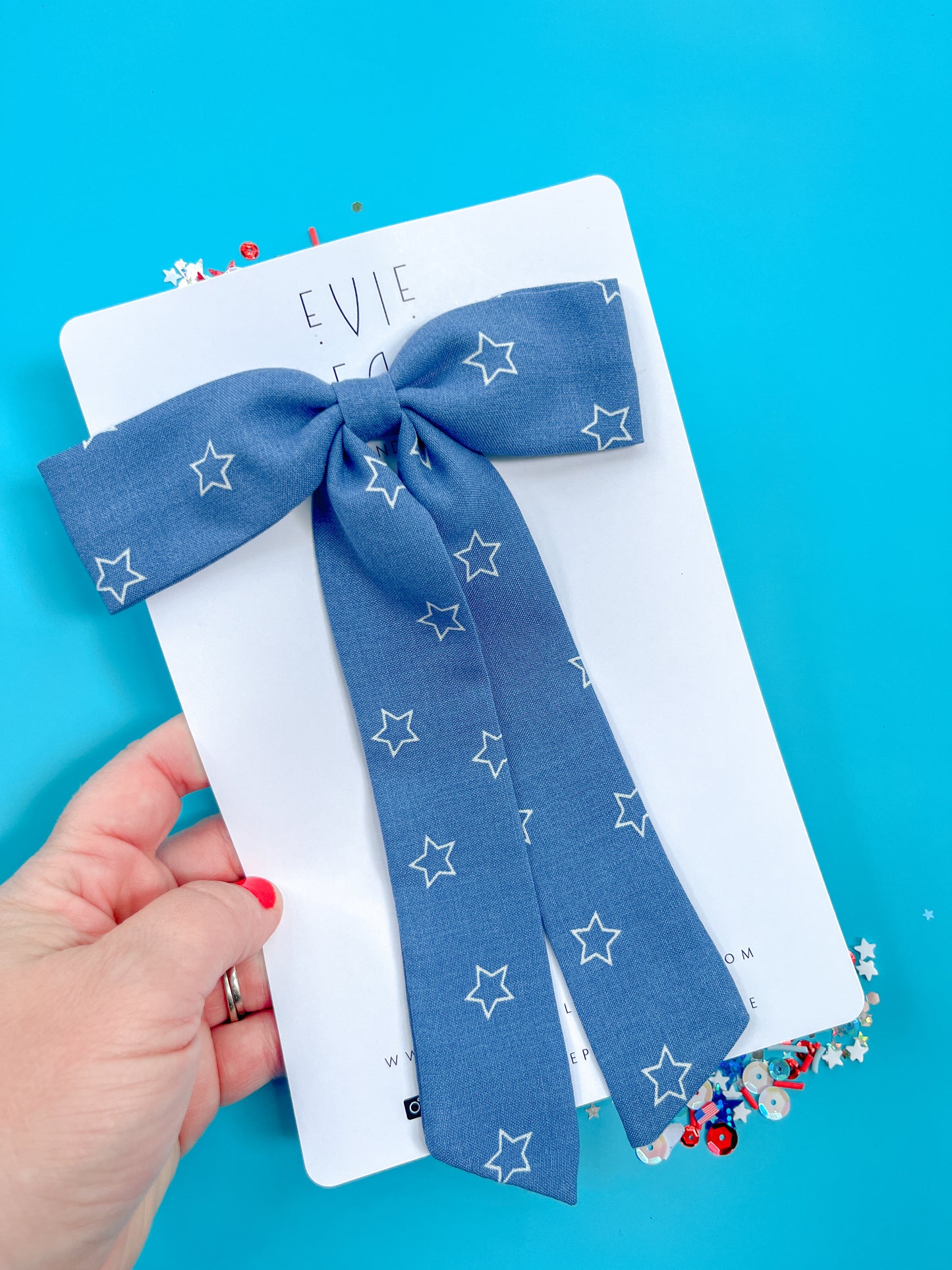 Chambray Stars Longtailed Bow