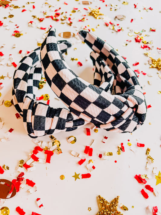 Black & White Checkered Knotted Headband