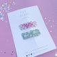 Personalized Pink Gingham & Sage Daisy Clip Set