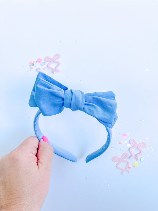 Blue Solid Bow Headband