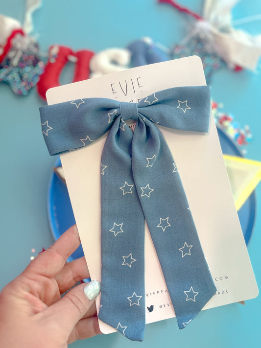 Chambray Stars Long Tailed Bow