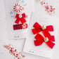 Red Velvet Jingle Bell Small Bow Pigtail Set