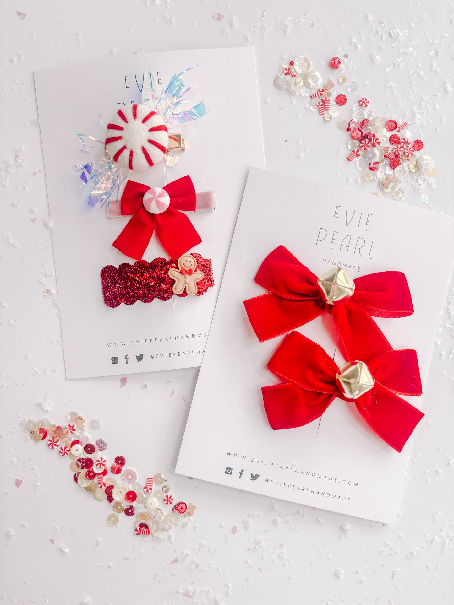 Red Velvet Jingle Bell Small Bow Pigtail Set