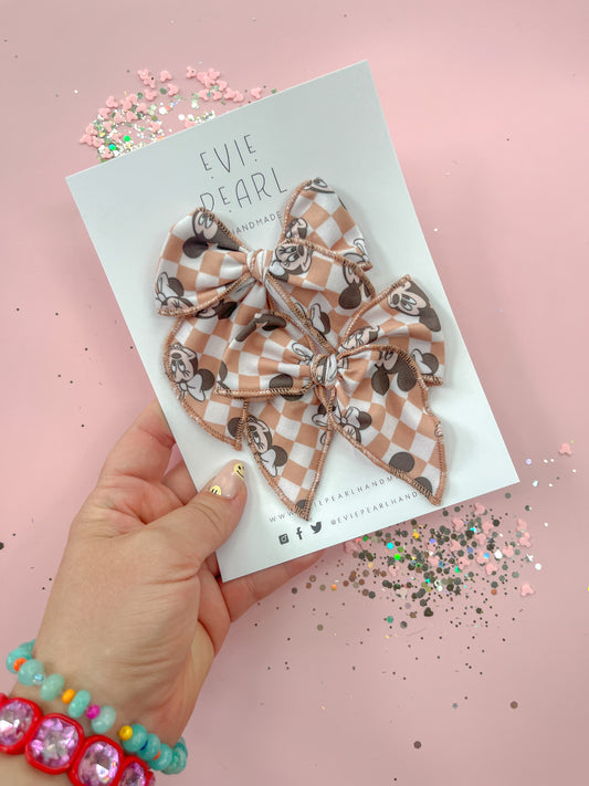 Tan Mouse Checkered Pigtail Bows