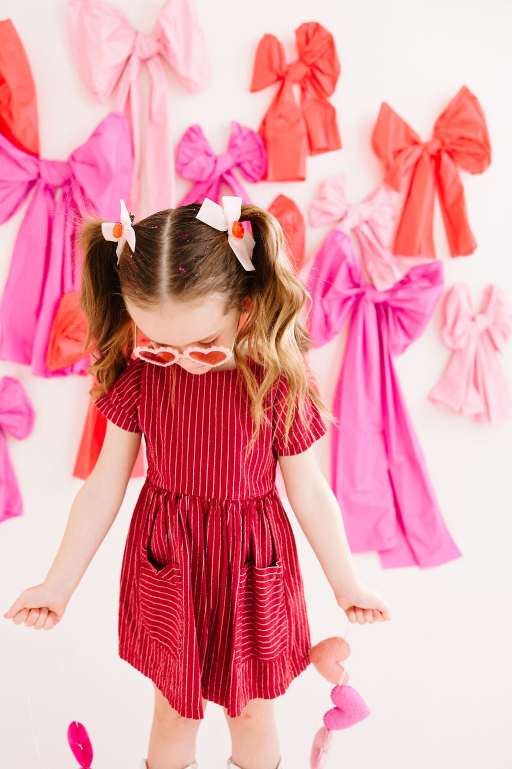 Light Pink Velvet Pigtail Set with Red Lips Charms