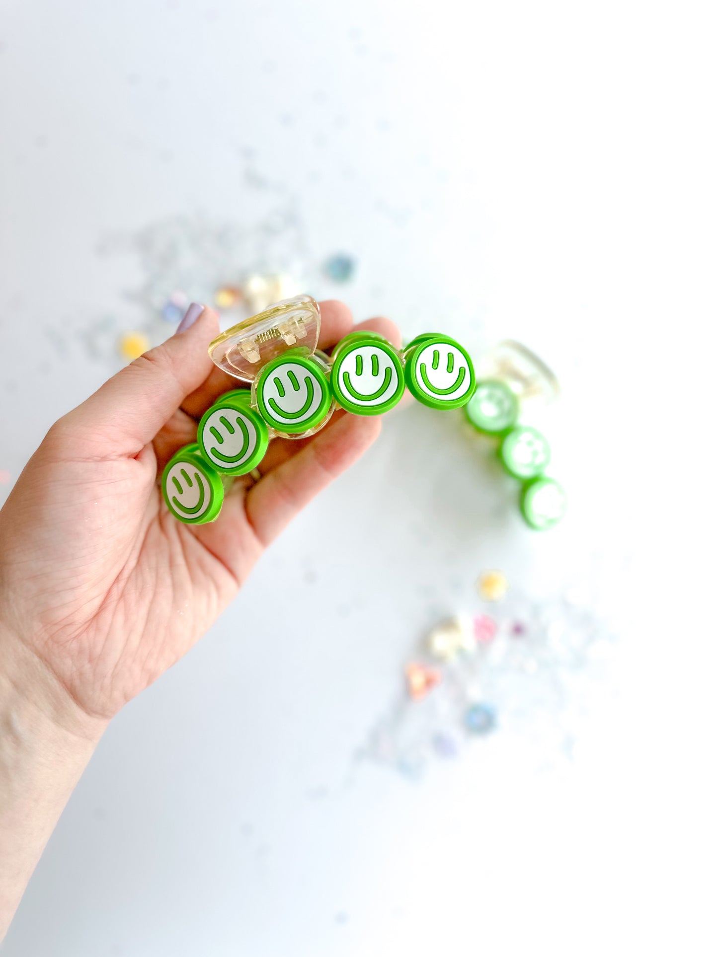 Green Smiley Claw Clip