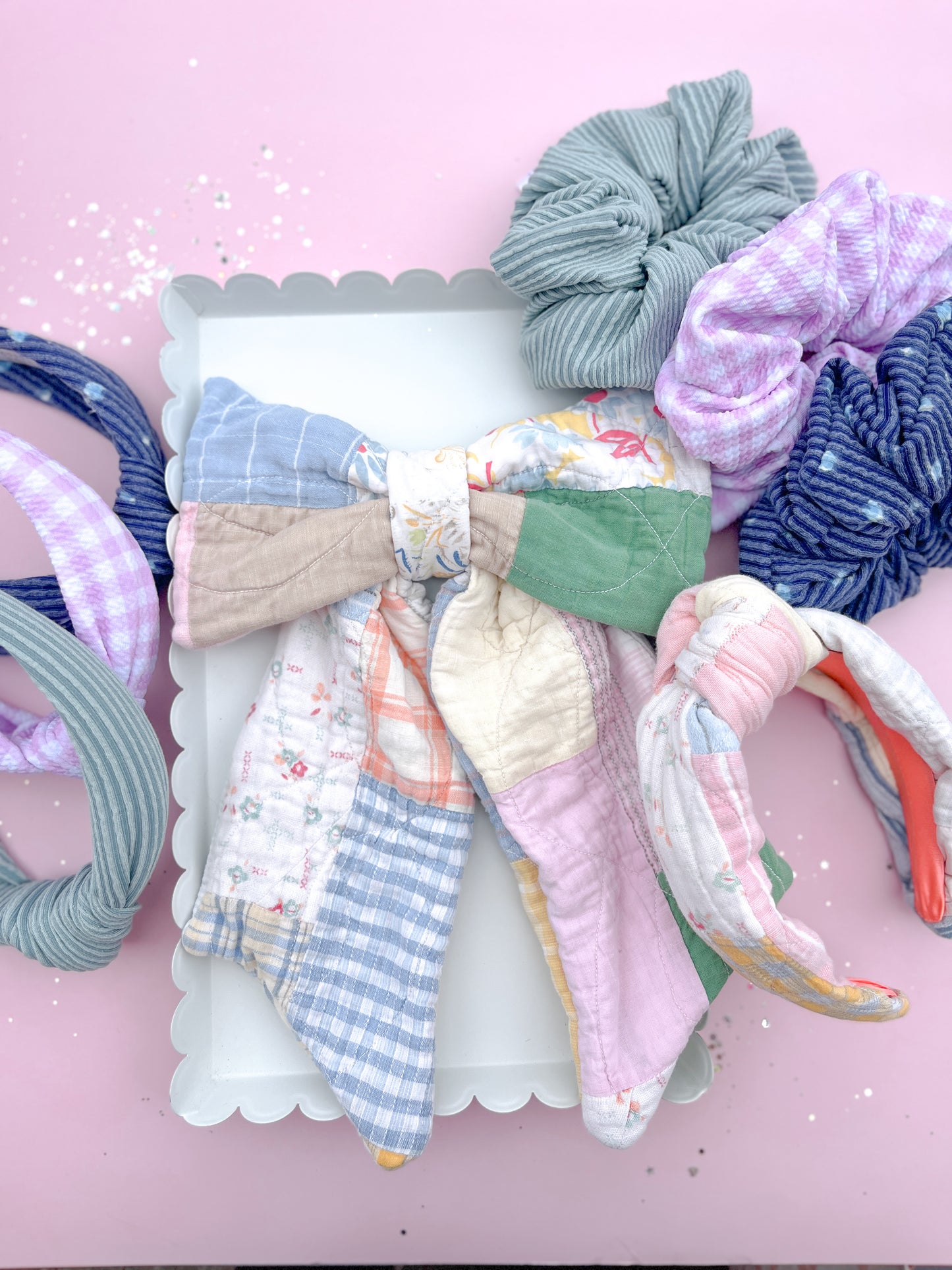 Spring Heirloom Quilted XL Easter Basket Tag Bow