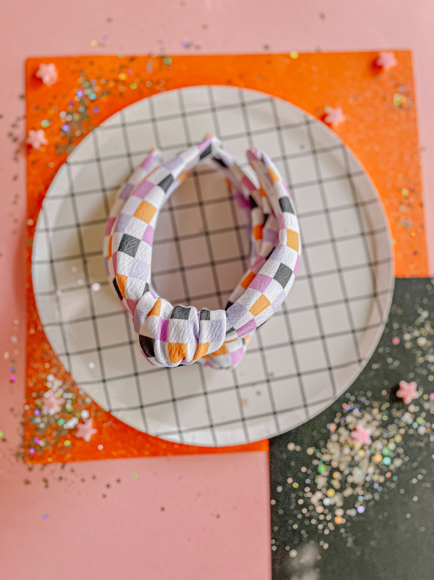 Black|Orange|Purple| Lilac Checkered Knotted Headband for Girls & Women