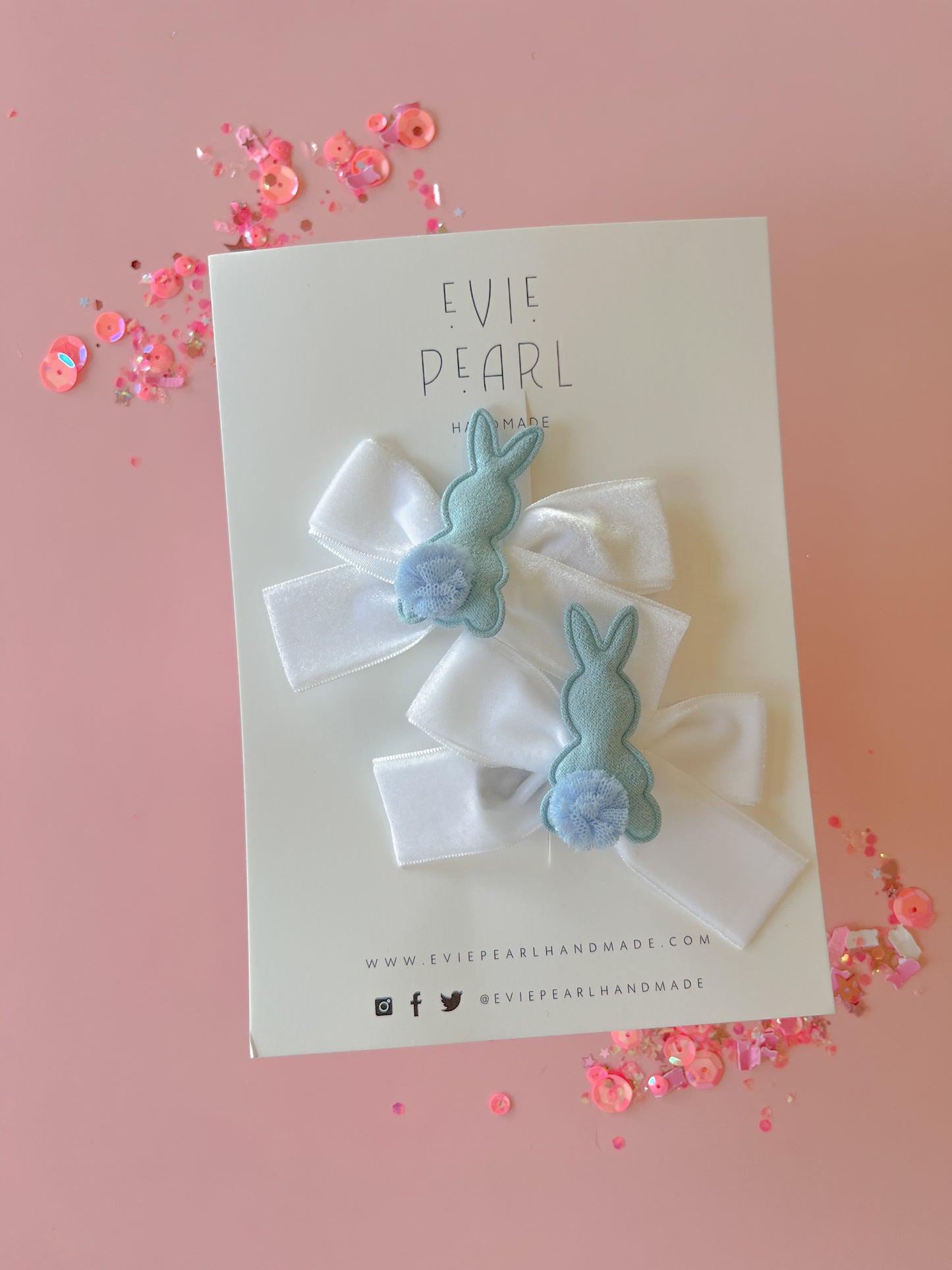 Blue Bunny White Velvet Pigtail Bows