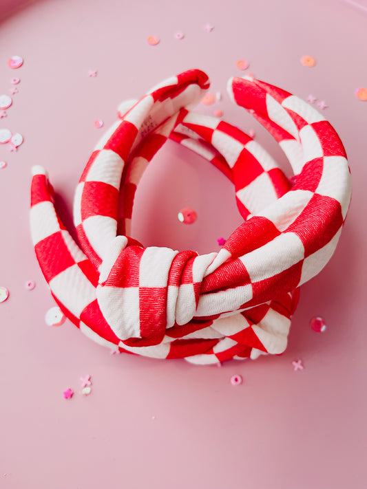 Red White Checkered Knotted Headband for Girls & Women