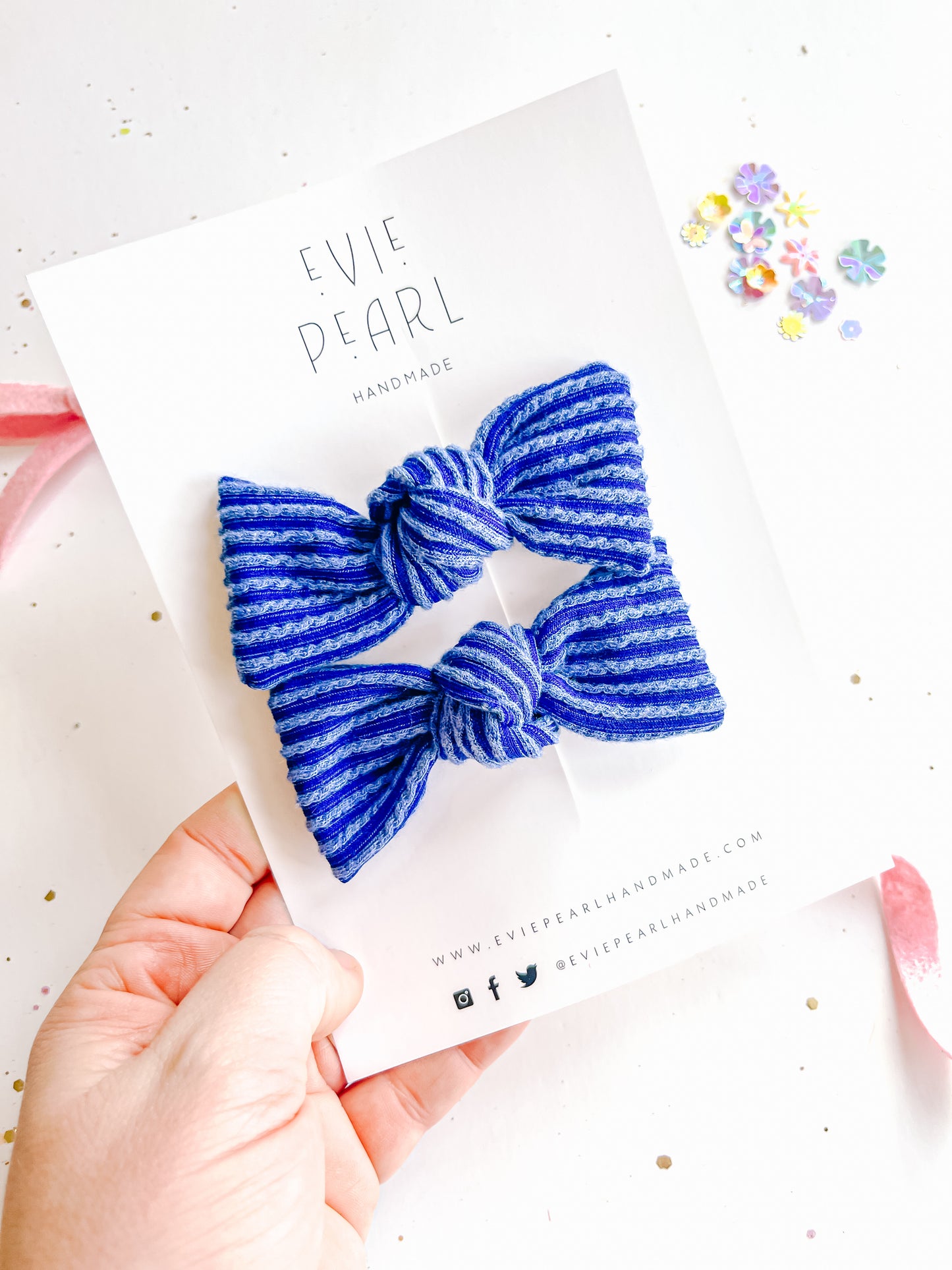 Blue Ribbed Knot Bow Pigtail Set