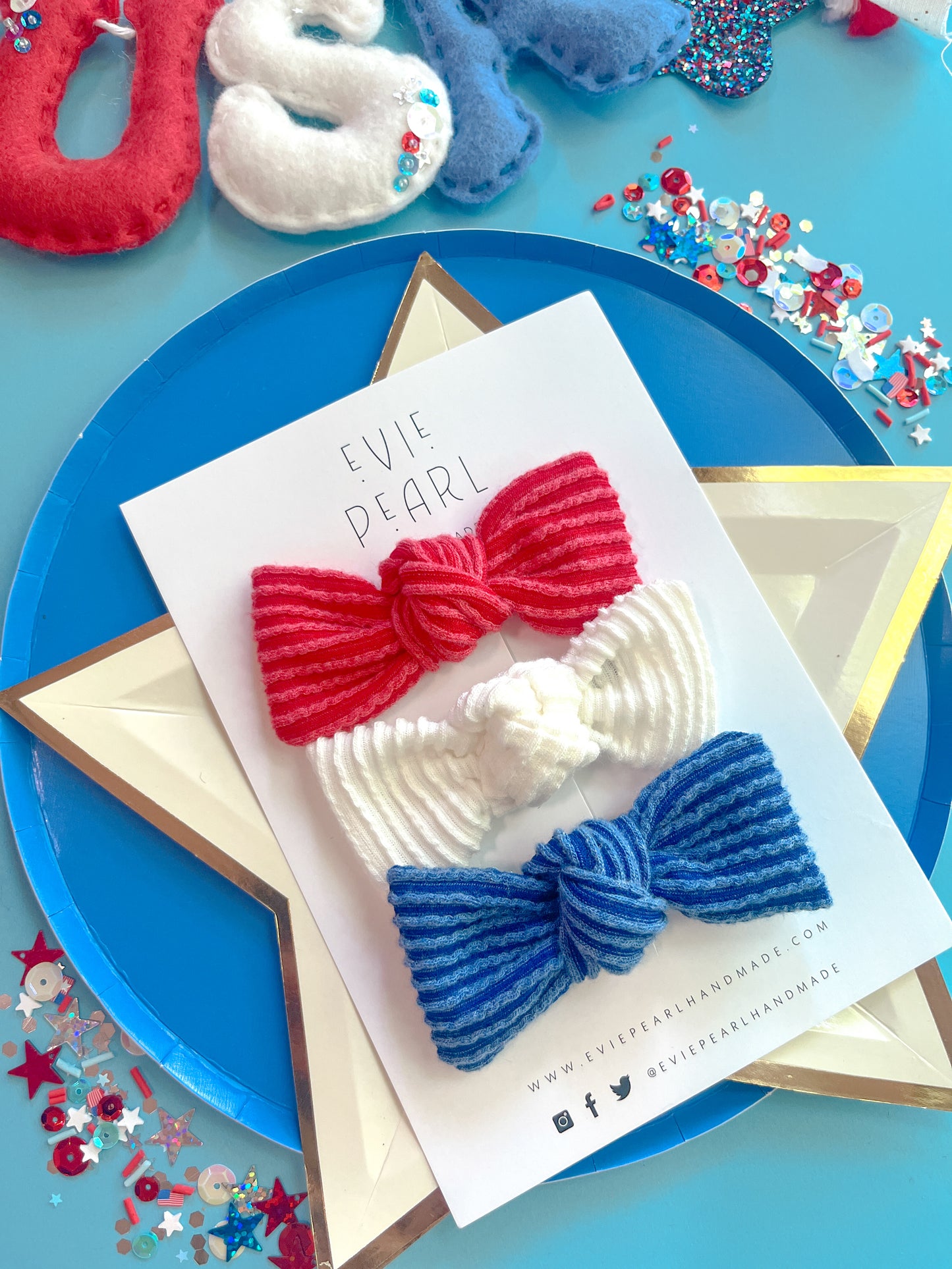 Red, White & Blue Ribbed Bow Set