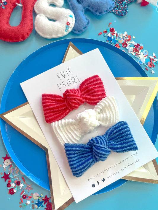Red, White & Blue Ribbed Bow Set