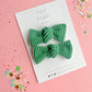 Kelly Green Ribbed Knot Bow Pigtail Set