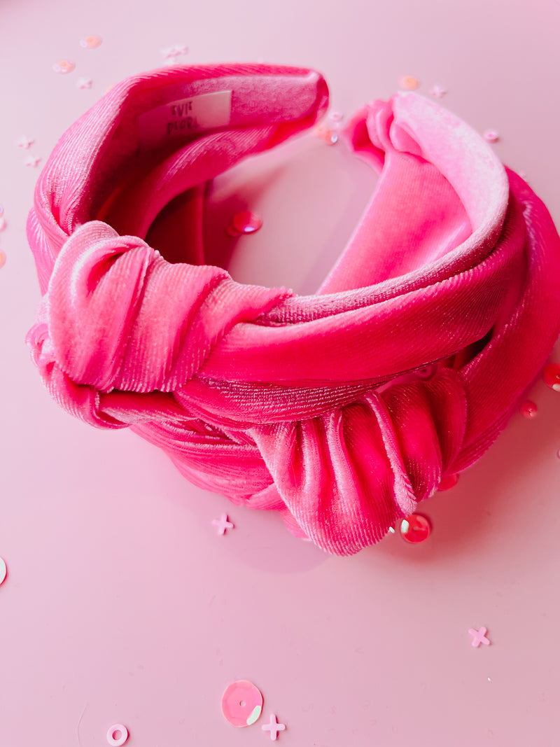 Rosey Pink Velvet Knotted Headband for Girls & Women