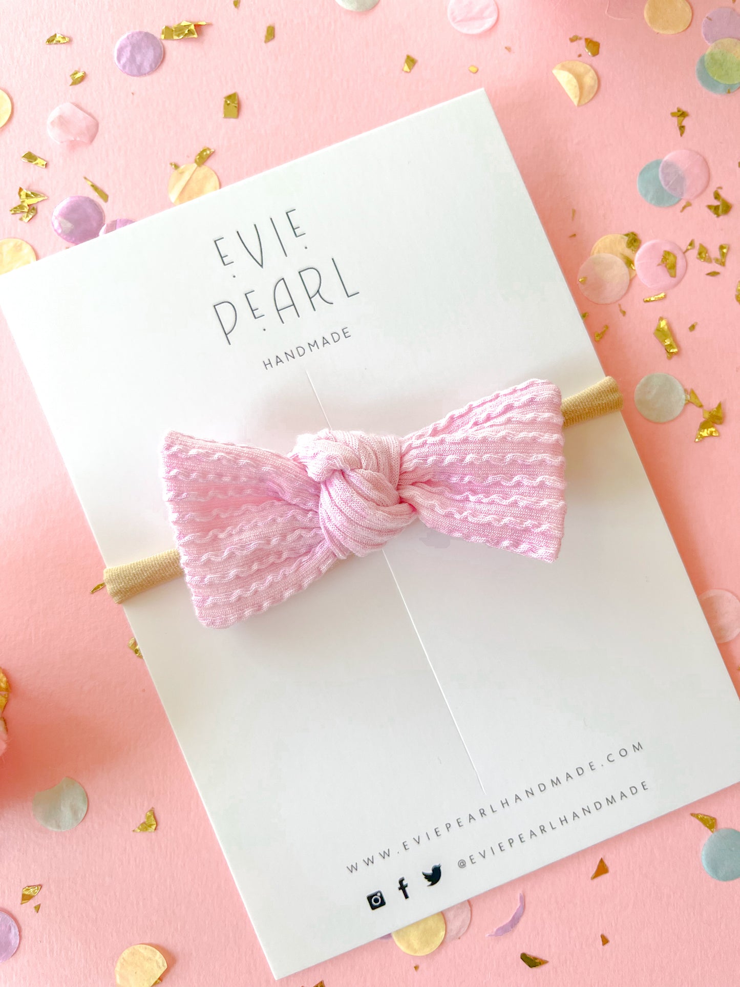 Pink Ribbed Knot Bow on Nylon Headband