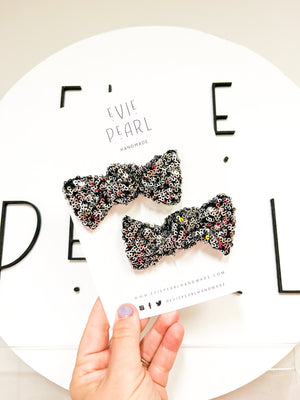 Silver & Black Sequin Knot Bow Pigtails