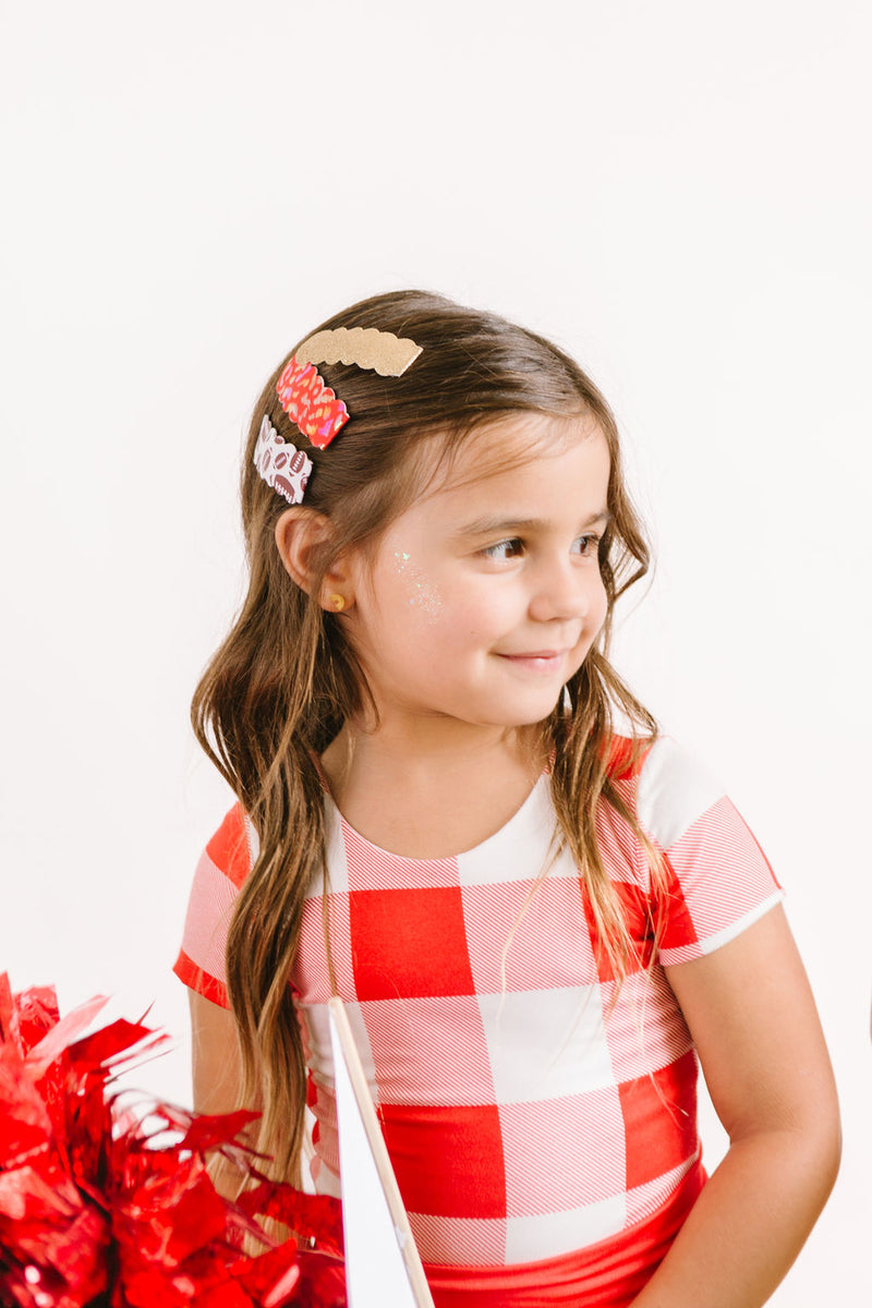 Red Leopard, Gold Glitter & Football Snap Clip Set.