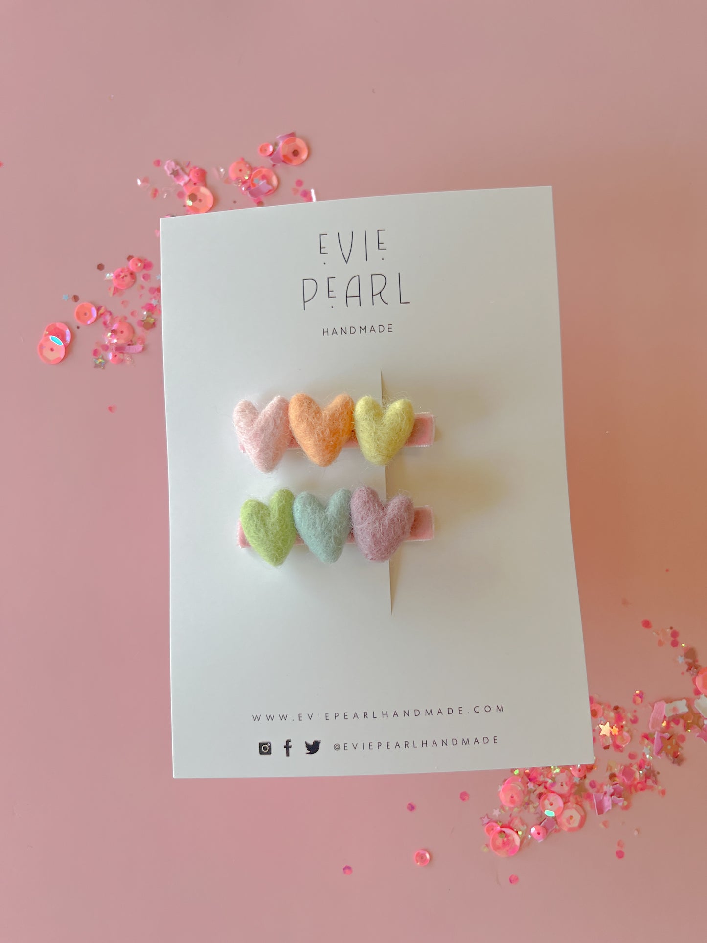 Rainbow Felt Heart Clip Set
