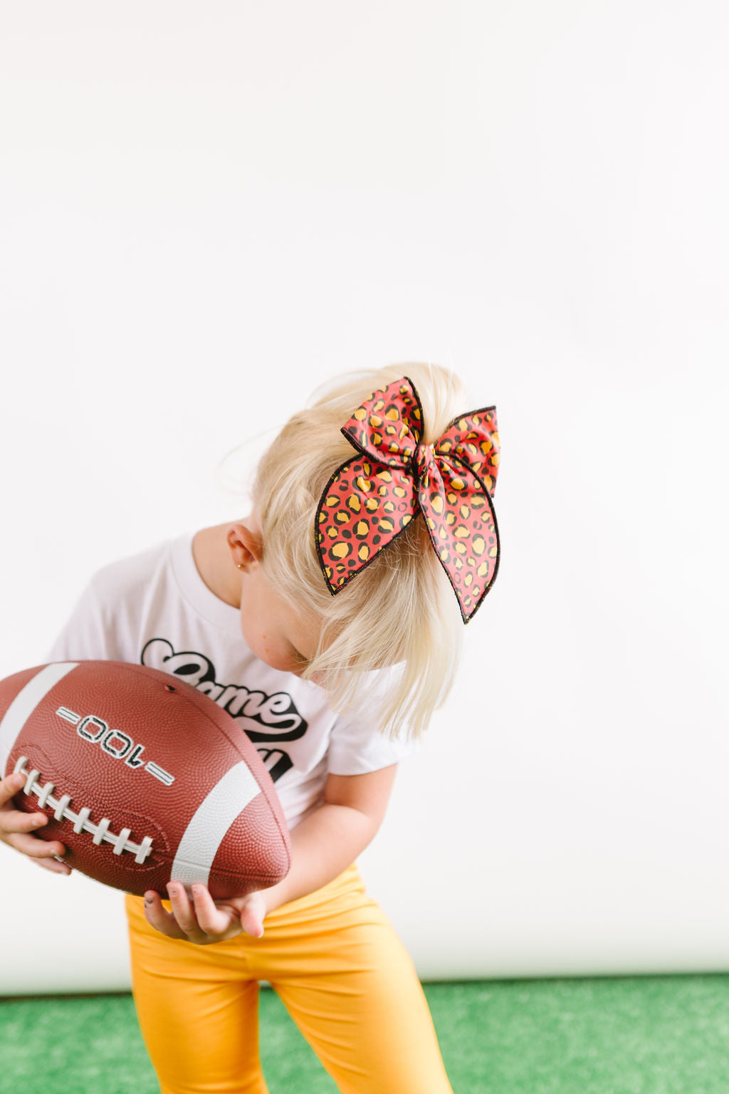 Red Leopard Black Stitching Bow