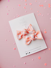 Peach Checkered Heart Knot Bow Pigtails