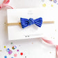 Blue Ribbed Knot Bow on nylon headband