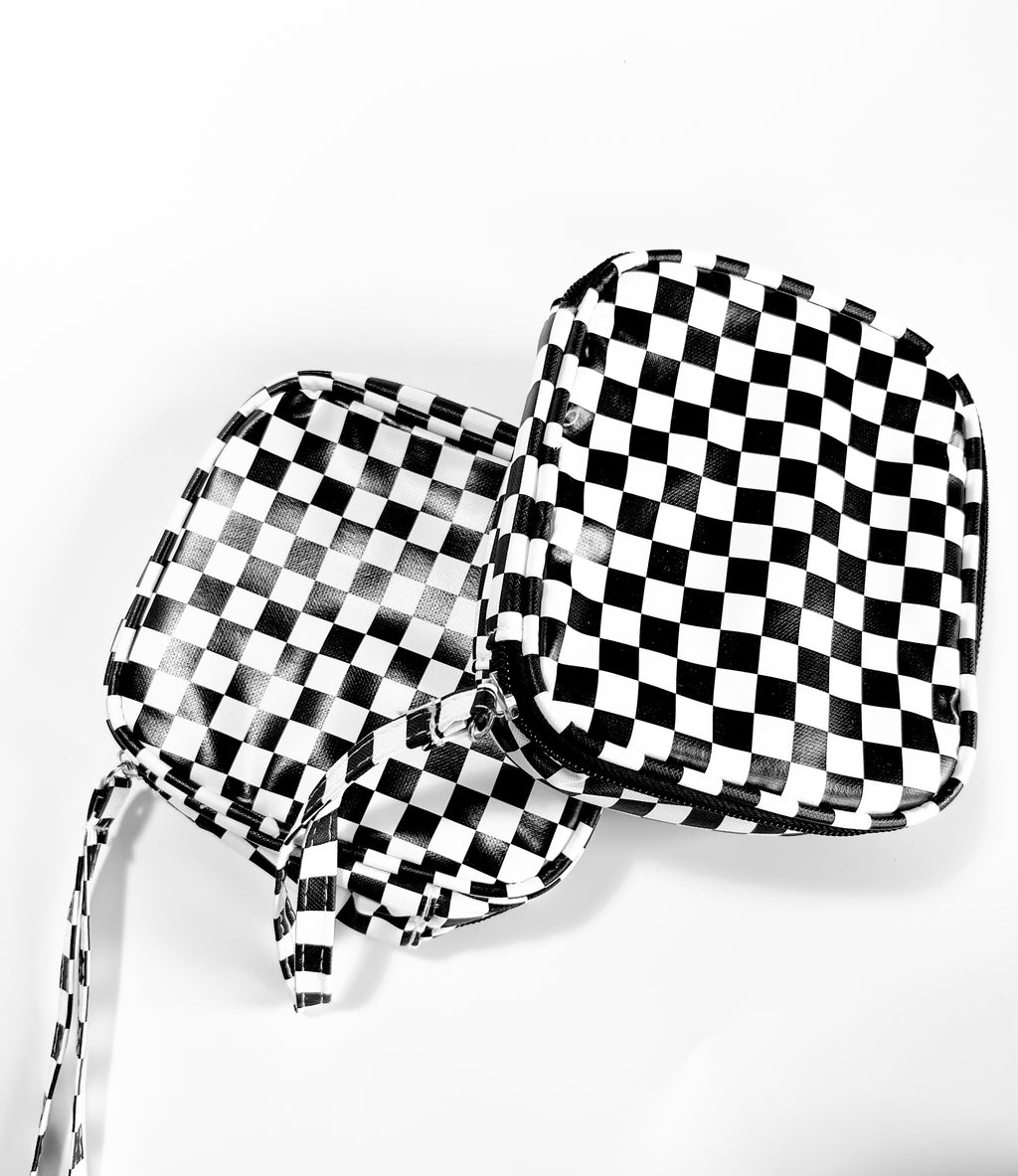 Black White Checkered Zipper Pouch