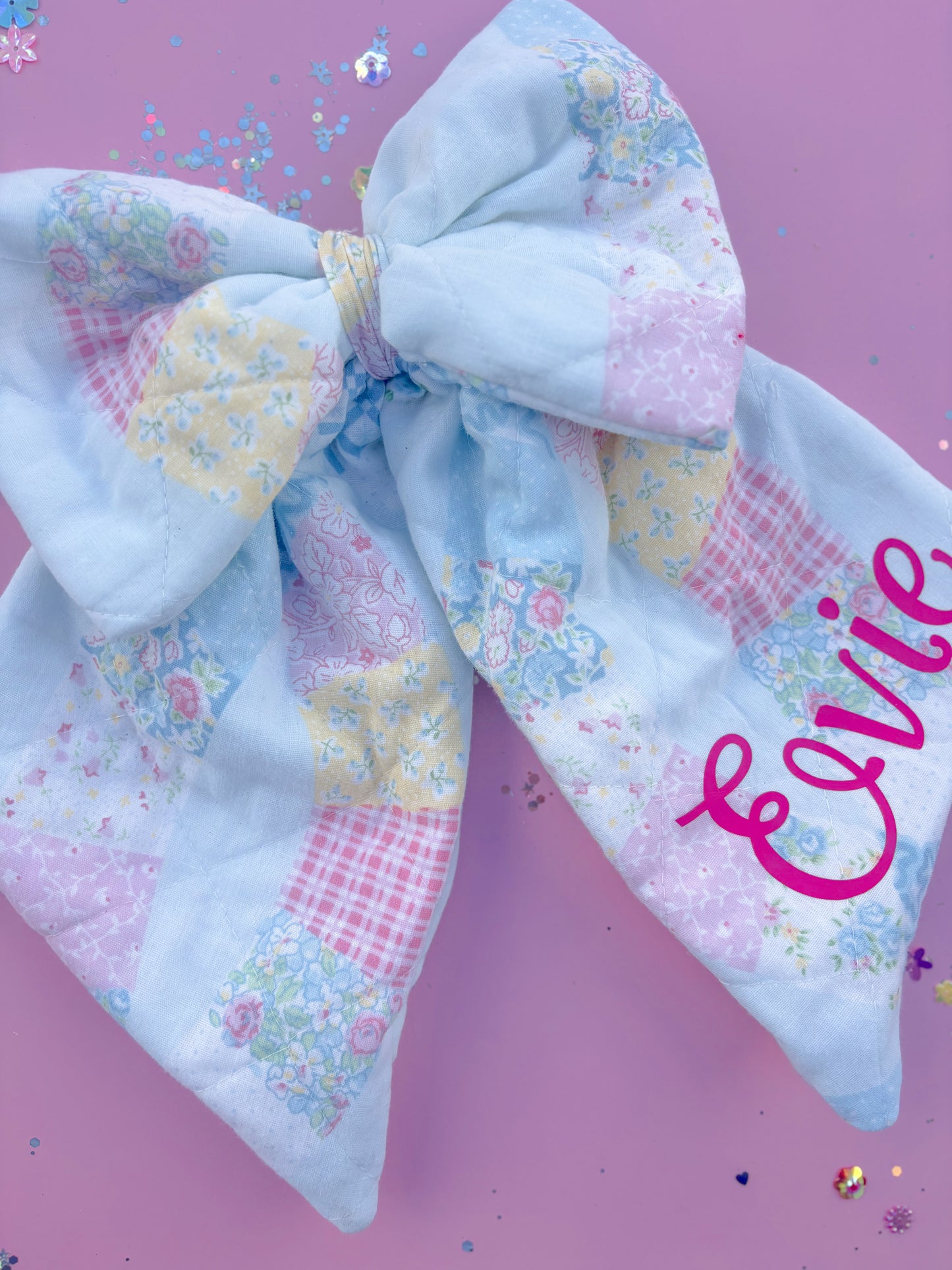 XL Quilted Patchwork Easter tag Puffy Bow