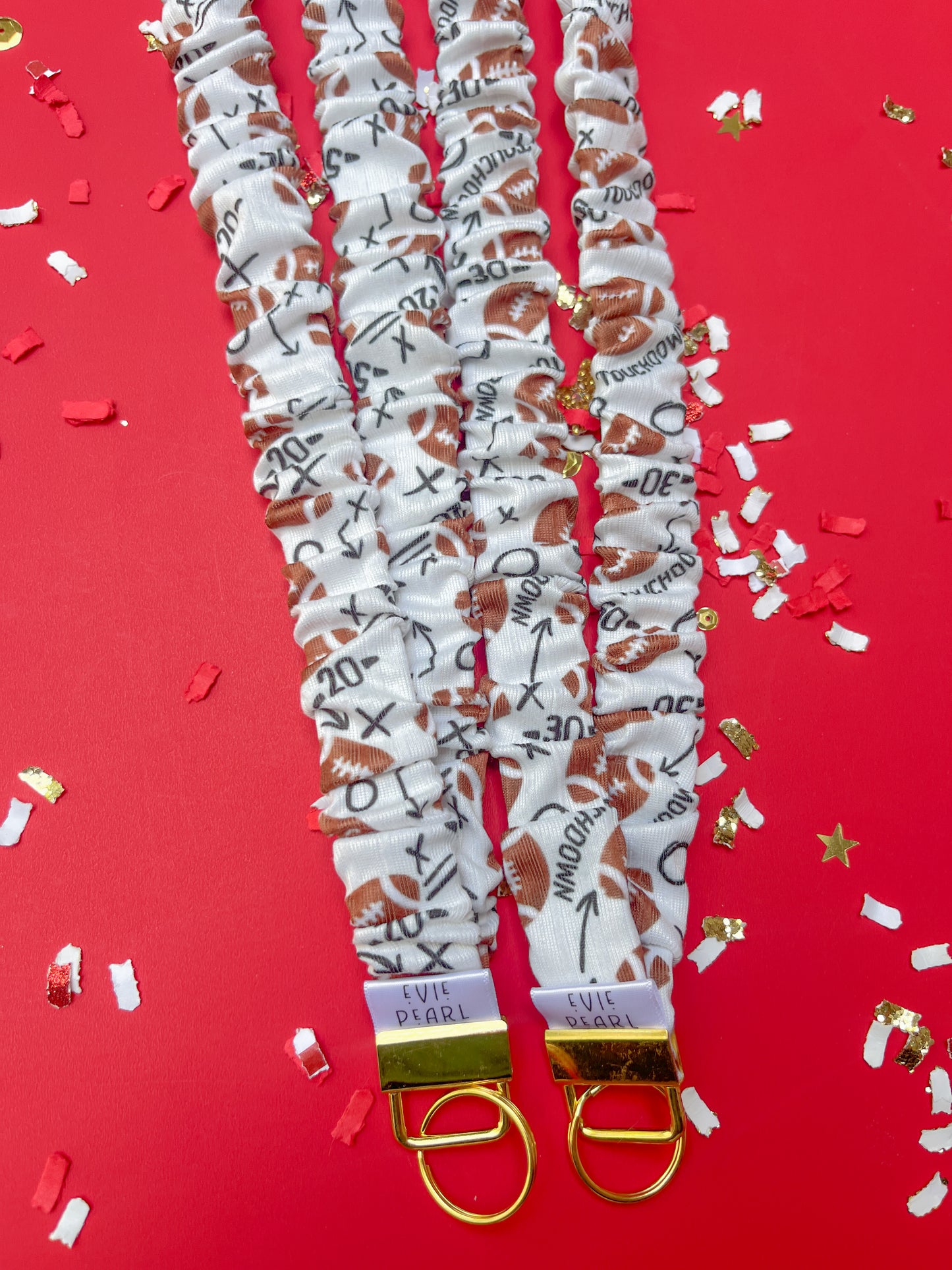 White Football Touchdown Scrunchy Lanyard